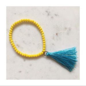 Yellow & Blue Tassel Beaded Bracelet